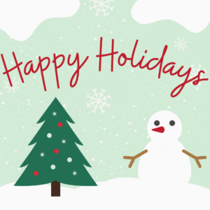Teddy-Bear-Childrens-Dentistry-November-2021-1-300×300 A snowman and a christmas tree with the words happy holidays.