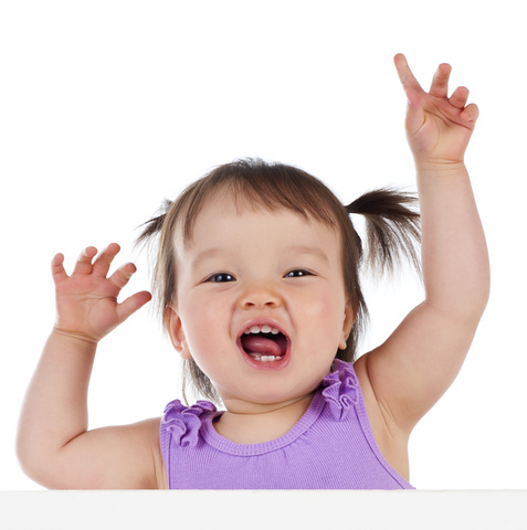 hand-foot-mouth-disease A baby girl with her hands up in the air.